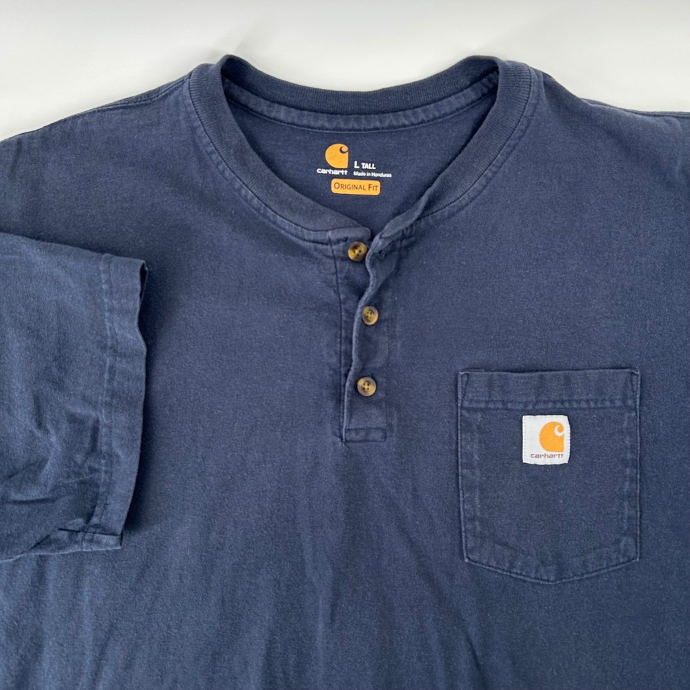 Carhartt Henley T-Shirt Mens L Tall Navy Blue Short Sleeve Original Fit Workwear
